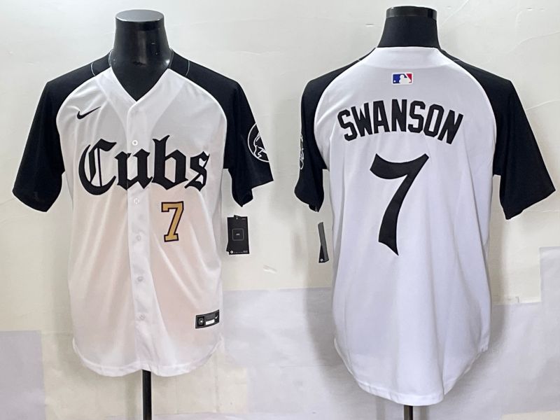 Men 2025 Chicago Cubs #7 Swanson white black Five generations Joint Name Nike MLB Jersey style 2